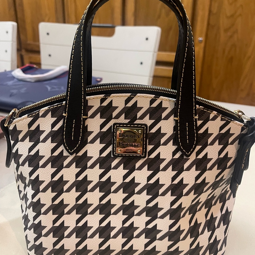 Dooney & Bourke Houndstooth Satchel in Black and White